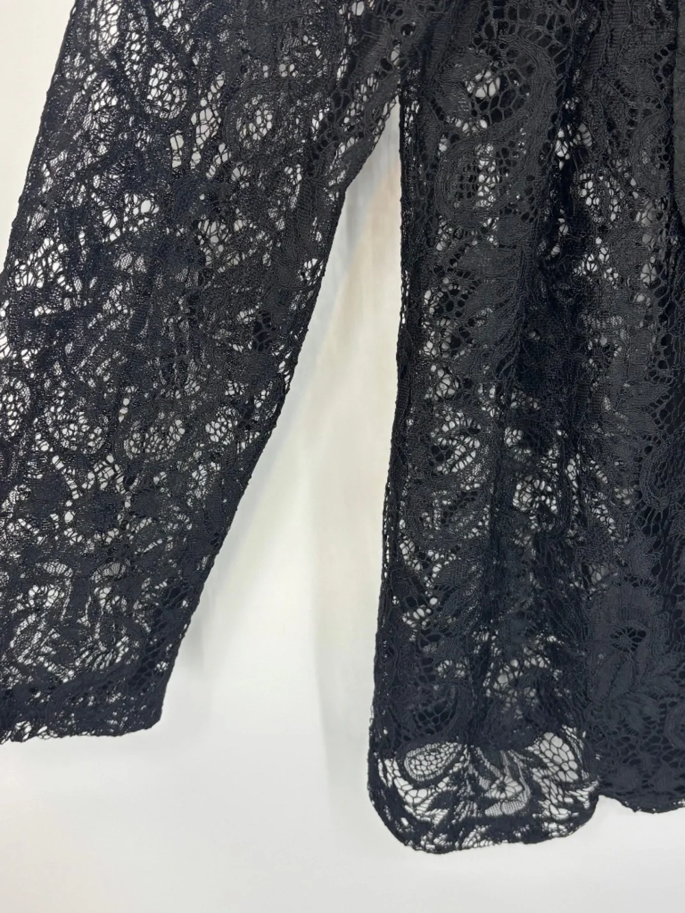 Womens XL 0XL Open Front Blazer Jacket Black Sheer Lace Shawl Collar Long Sleeve